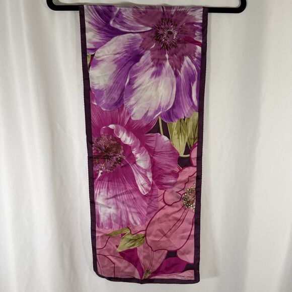 Adrienne Landau Studio Floral Scarf Bold Pink Purple Flowers 54"x11" Floral - Picture 1 of 9